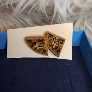 Folk Art Handcrafted  Wood Sluce Earrings